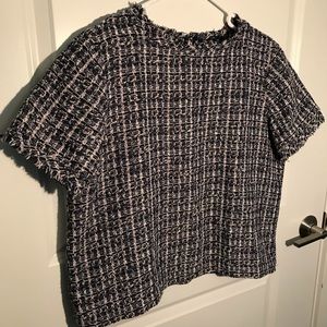 Ann Taylor Factory Boucle Fringe Short Sleeve Top